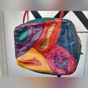 Sharif USA Primary Colors 80s 90s Vintage Bag Green Red Patchwork Rainbow